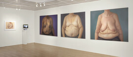 Three large images of people's naked torsos