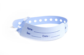 hospital wrist tag on white background