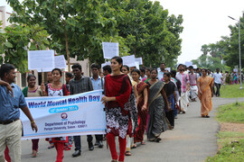 Students march in Mental Health Awareness Rally held at Periyar University in Salem, India.