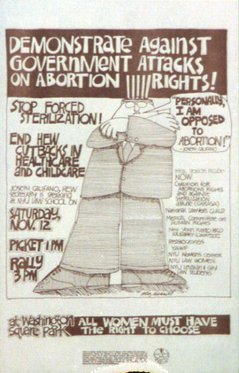 A poster with the words "Demonstrate Against Government Attacks on Abortion Rights" for a rally supporting abortion