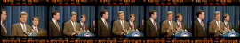 Trent Lott, Rick Santorum, and Bill Freist stand at a podium in front of a blue curtain.