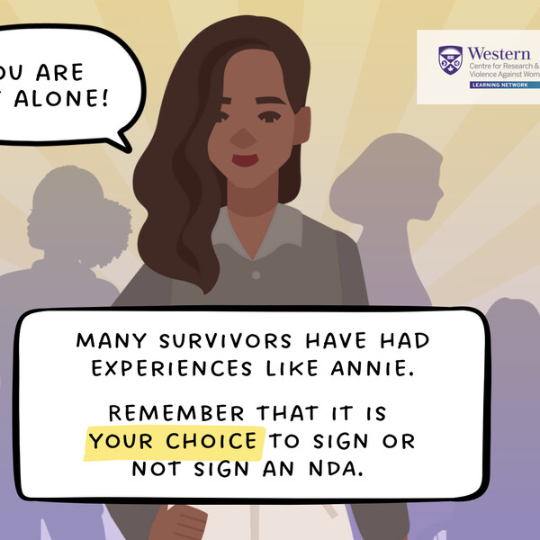 A cartoon drawing of a woman of color with the words: "You Are Not Alone" in a speech bubble