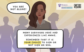 A cartoon drawing of a woman of color with the words: "You Are Not Alone" in a speech bubble