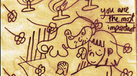 A comic drawing that appears to be two girls laying in a field of flowers