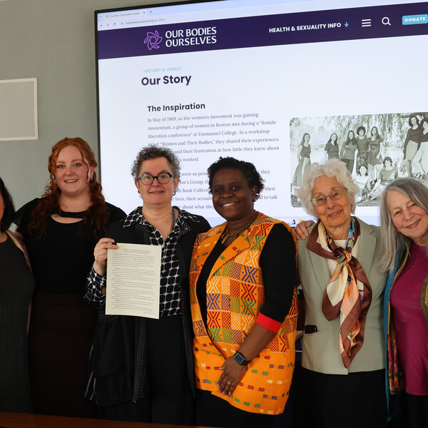 Celebration of the integration of Our Bodies Ourselves and Suffolk University.