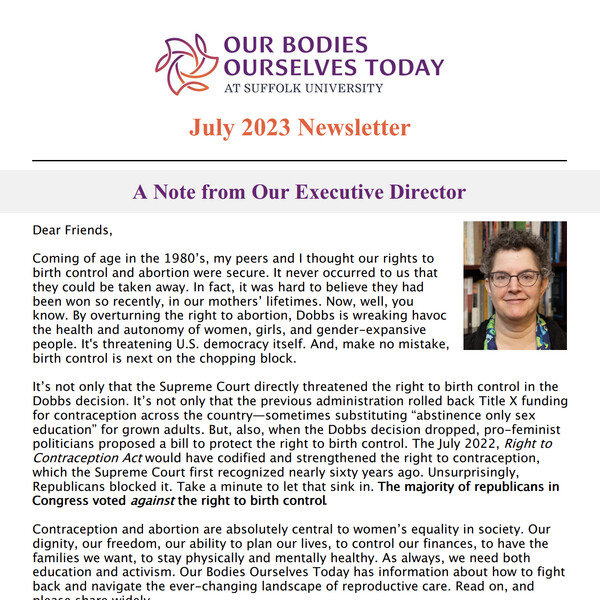 A screenshot of the OBOS 2023 July Newsletter.