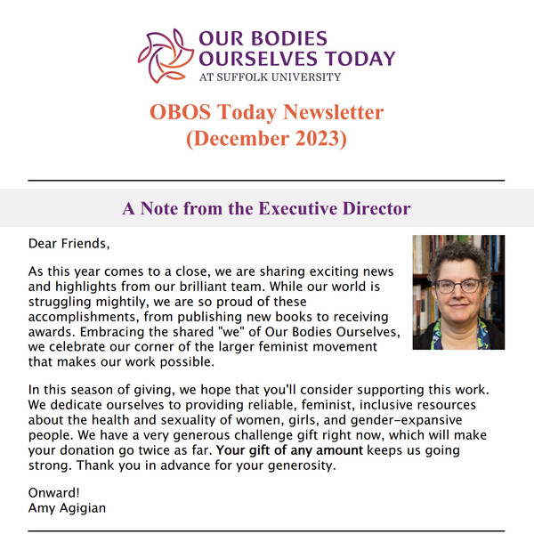 A screenshot of the OBOS 2023 December Newsletter.