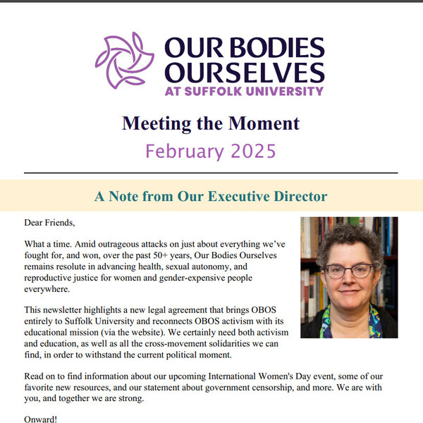 screenshot of the February 2025 Our Bodies Ourselves newsletter