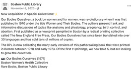 BPL Facebook post about new OBOS collection